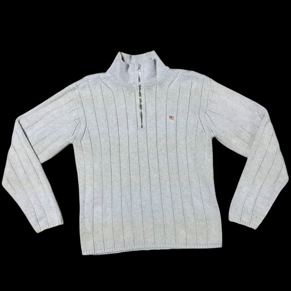 Polo Jeans Co Ralph Lauren Men Large Grey Ribbed 100% Cotton Quarter Zip Sweater